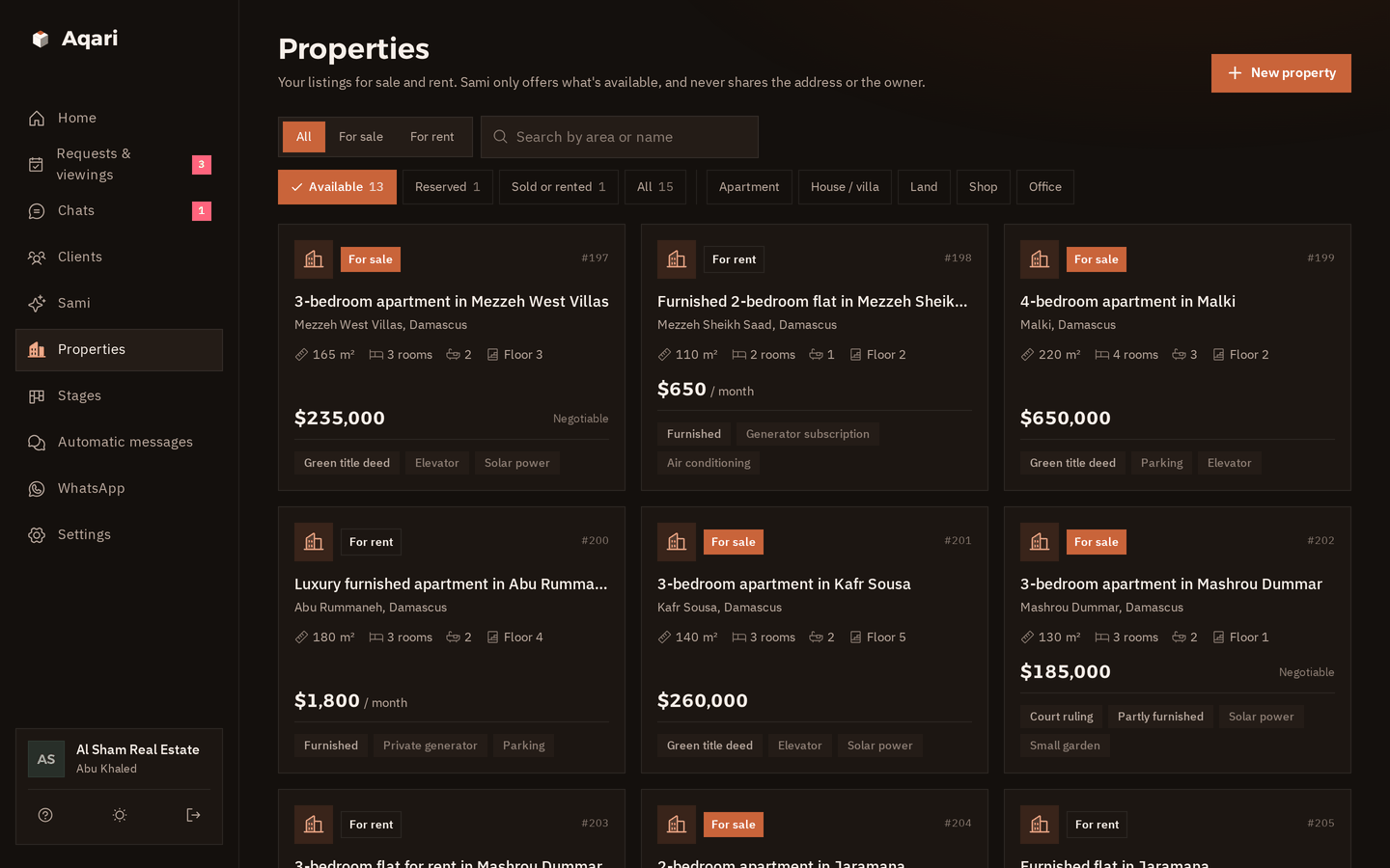 The properties page in dark mode