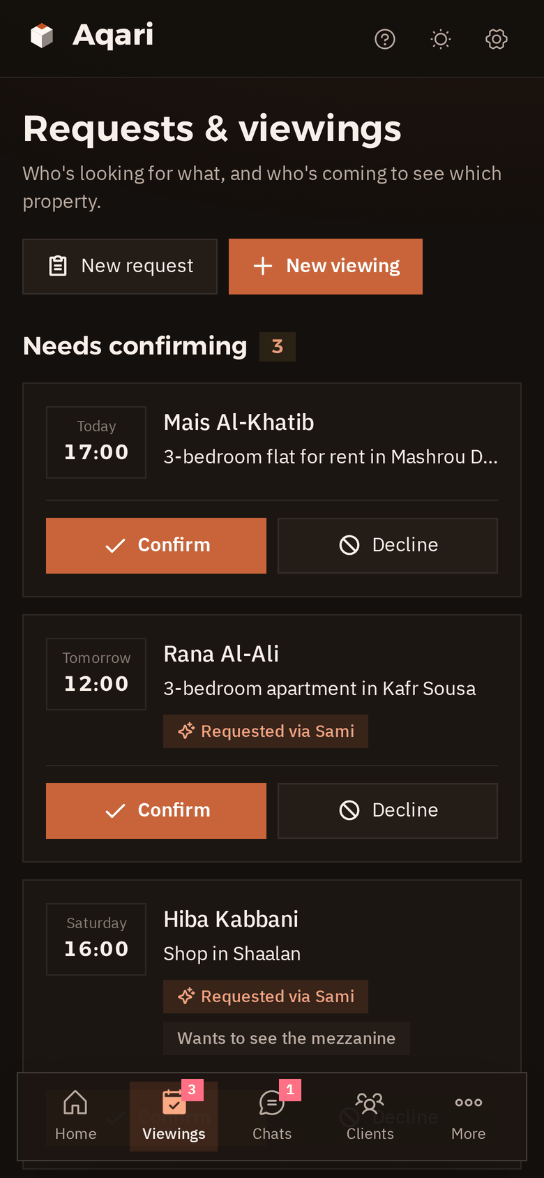 Viewings on a phone in dark mode